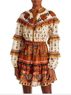 NWT FARM Rio Ainika Dress Beige Rust Size L